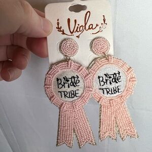 Viola Pink Beaded Dangle Earrings Bride Tribe NWT
